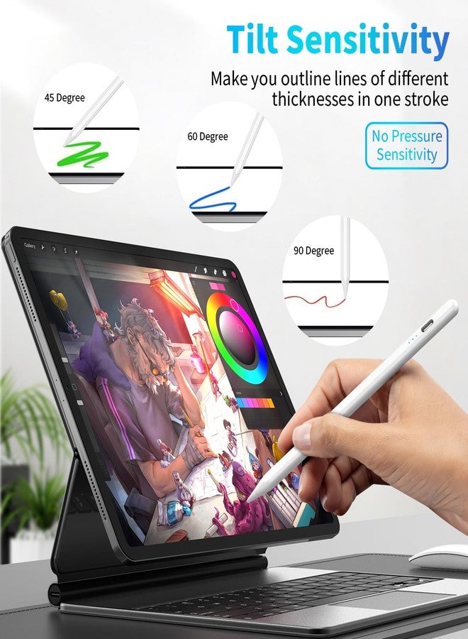 COO Stylus Pen for iPad 9th&10th Generation with Palm Rejection, 30Mins Fast Charging, Compatible with 2018-2023 Apple iPad Pro 11"/12.9", iPad Air 3/4/5, iPad mini 5/6th, iPad 6/7/8/9/10 (White02) - Image 3