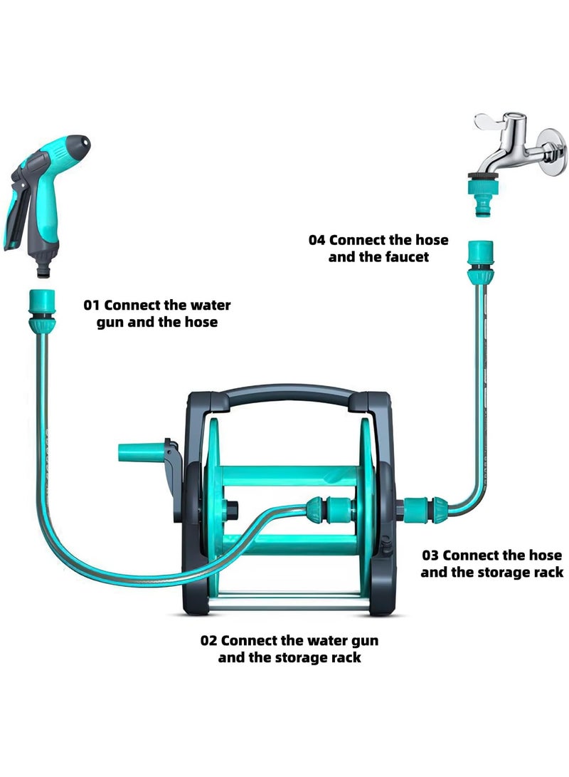 Bukela Garden Hose Reel With 30 M Hose, Retractable Garden Hose Reel Set, 3 Types Of Water Guns and Heavy-duty Holder for Watering Lawns and Washing Cars From Green Mount - Image 3