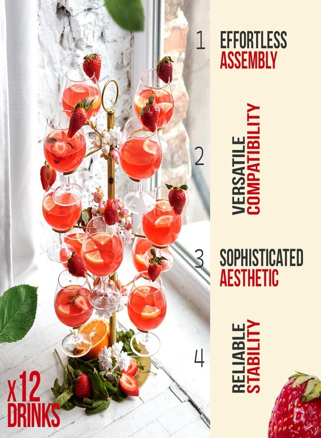 Trustic Cocktail Tree Stand Metal Tower 3 Tier 12 Holders for Champagne Martini Margarita Cups (Gold) - Image 3