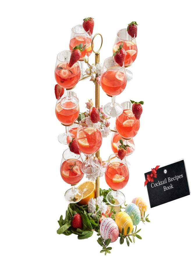 Trustic Cocktail Tree Stand Metal Tower 3 Tier 12 Holders for Champagne Martini Margarita Cups (Gold) - Image 1