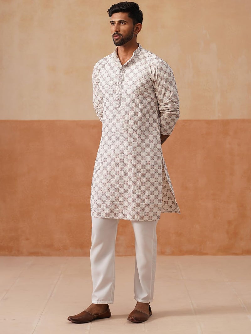 Jompers Classic Cotton Blend Embroidered Straight Kurta Set for Men - Image 2