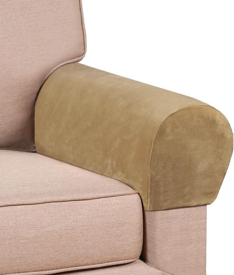 Chaexii Soft Sofa Armrest Covers, Skin-Friendly Stretch Polyester Armrest Covers, Comfortable Scratch Resistant Sofa Armrest Cover for Square Armrest/Curved Armrest/Reclining Armrest, One Pair,Leather Brown - Image 1