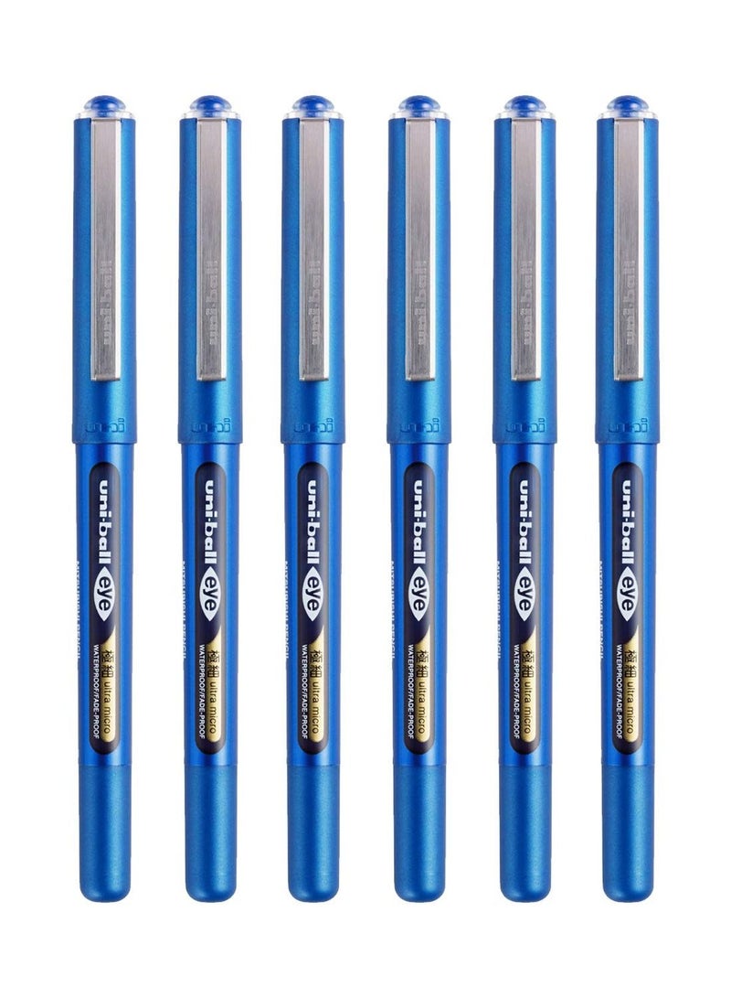 Uniball 6-Piece Eye Ultra Micro Roller Pen 0.38mm Tip Blue Ink  - Image 1