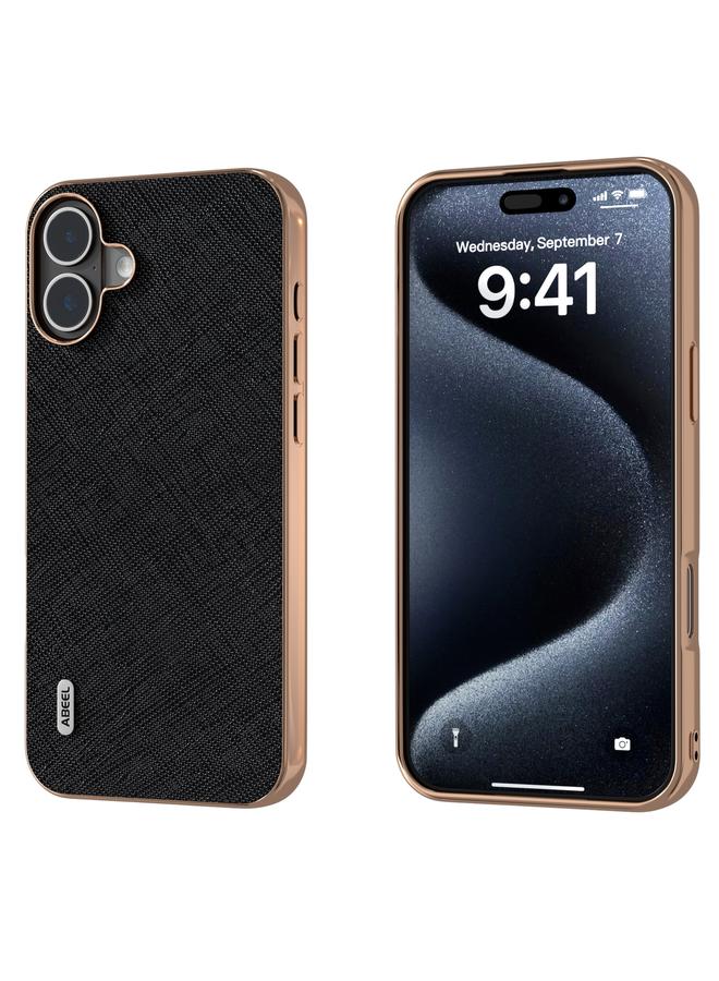 اس-توب جراب هاتف من الجلد الأصلي بتصميم متقاطع وإطار مطلي بالكهرباء لهاتف iPhone 16 Plus من ABEEL - Image 1