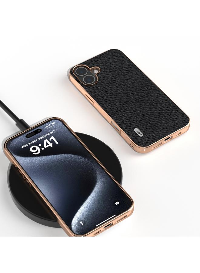 اس-توب جراب هاتف من الجلد الأصلي بتصميم متقاطع وإطار مطلي بالكهرباء لهاتف iPhone 16 Plus من ABEEL - Image 2