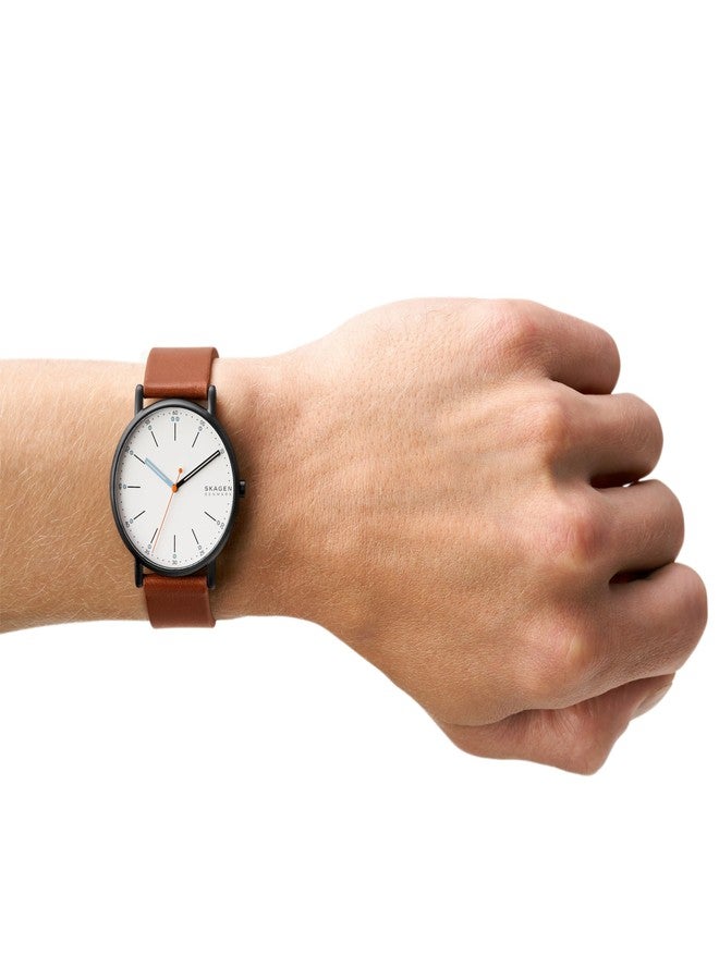 Skagen Mens Quartz Watch, Analog Display and Leather Strap SKW6374 - Image 4