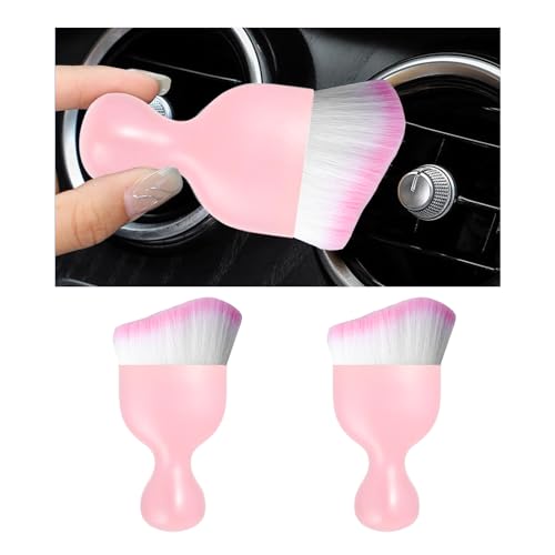 Dickno 2PCS Car Interior Dust Brush Soft Scratch Free Auto Detailing Brushes Universal Vehicle Interior Cleaning Tool for Automotive Dashboard Air Vents Leather Pink Pink - Image 1