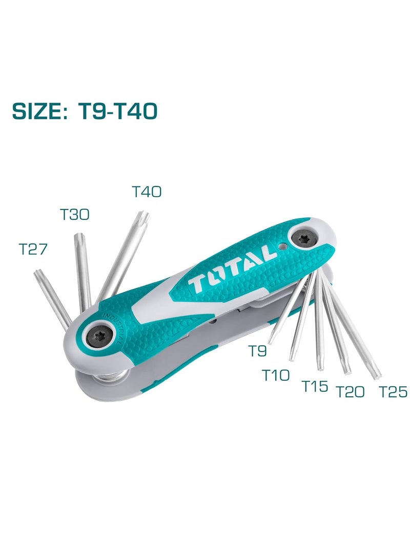 TOTAL Total Torx Key Wrench Set - 8PCS Cr-V Pocket Tools for Precision Fastening and Versatile Portable Hex Set For Basic Home Repair And General Applications  - Image 2