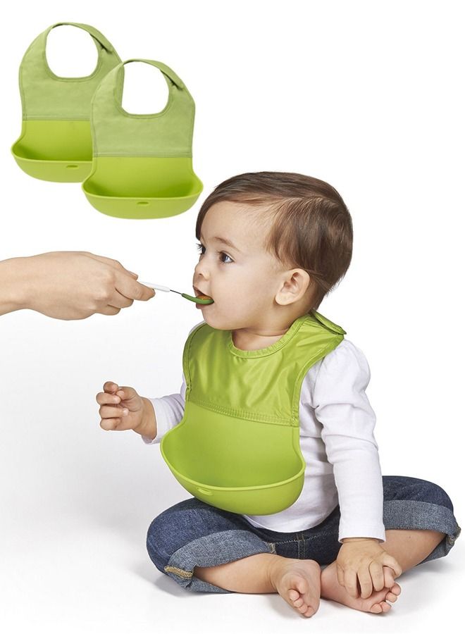 Waterproof Silicone Roll Up  Feeding Baby Bib with Comfort-Fit Fabric Neck - Image 1