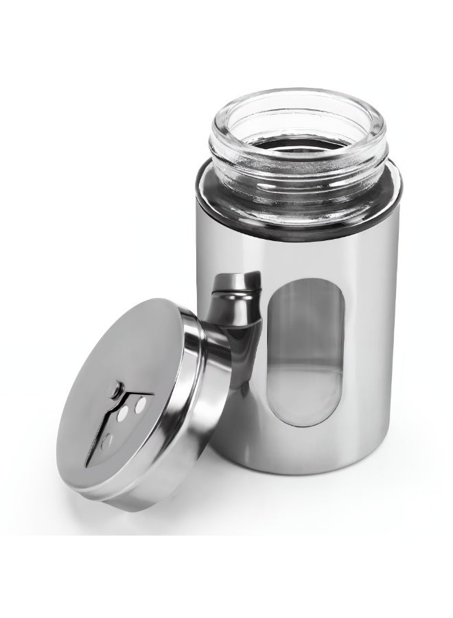 TrustMate Stainless Steel Glass Spice Jars Set of 2, Seasoning Containers with Adjustable Lid, Transparent Window, Durable Spice Storage Jars for Kitchen, Restaurant, Home Use - Image 3