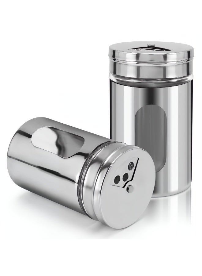 TrustMate Stainless Steel Glass Spice Jars Set of 2, Seasoning Containers with Adjustable Lid, Transparent Window, Durable Spice Storage Jars for Kitchen, Restaurant, Home Use - Image 1