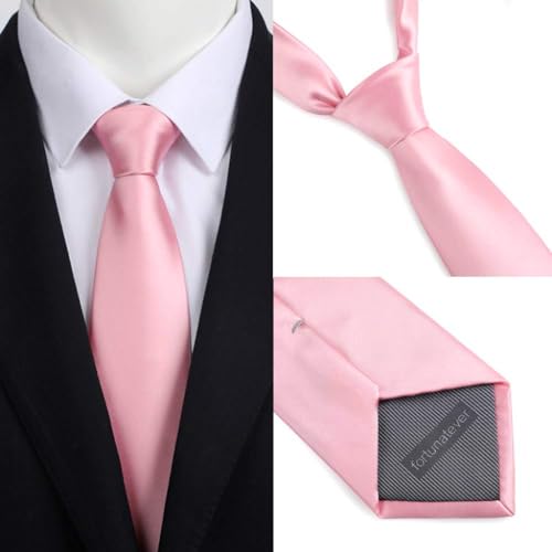 fortunatever Men's Solid Satin Necktie,Blush Pink Ties For Men With Gift Box - Image 3