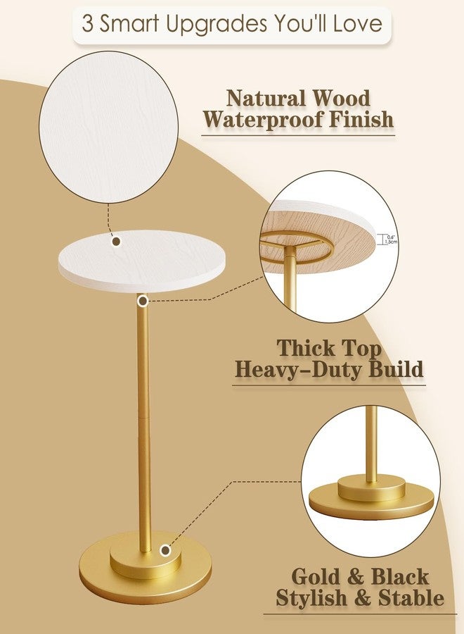Masupu Drink Table, Round Side Table for Small Spaces, Pedestal Side Table, Small End Table with Metal Base, for Living Room, Bedroom, Bathroom, White Gold - Image 2
