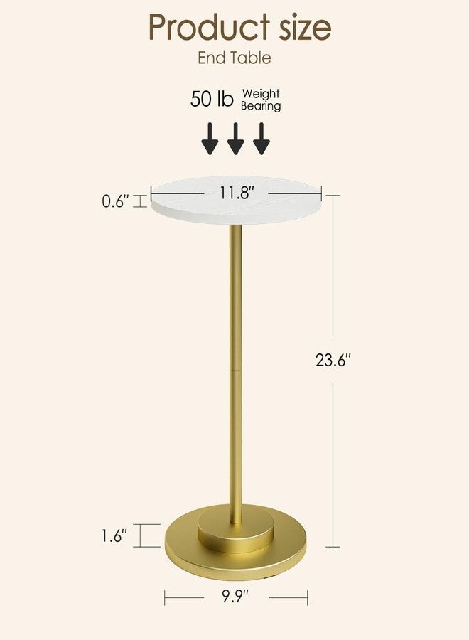 Masupu Drink Table, Round Side Table for Small Spaces, Pedestal Side Table, Small End Table with Metal Base, for Living Room, Bedroom, Bathroom, White Gold - Image 4