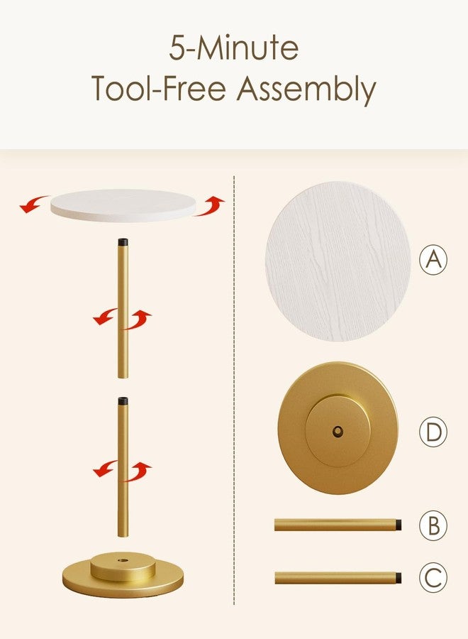 Masupu Drink Table, Round Side Table for Small Spaces, Pedestal Side Table, Small End Table with Metal Base, for Living Room, Bedroom, Bathroom, White Gold - Image 3