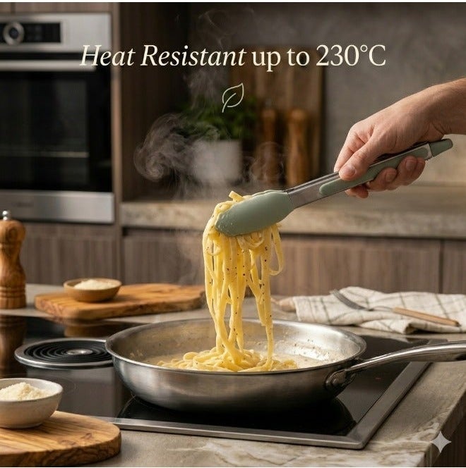 جوا طقم ملقط مطبخ من جوي قطعتين، رؤوس سيليكون مقاومة للحرارة مع جسم متين، ملقط طهي مع قفل منزلق ومقبض مانع للانزلاق، مناسب للشواء والتقديم والطبخ اليومي - Image 2