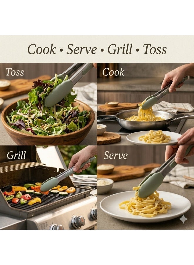 جوا طقم ملقط مطبخ من جوي قطعتين، رؤوس سيليكون مقاومة للحرارة مع جسم متين، ملقط طهي مع قفل منزلق ومقبض مانع للانزلاق، مناسب للشواء والتقديم والطبخ اليومي - Image 5