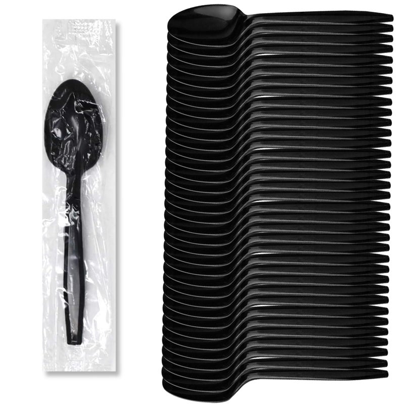 Progress Plastic Cutlery Individually Wrapped Spoons Heavy Duty Disposable 1000 Count Bulk  Strong  Durable Black for BBQ Party Supplies Restaurants Office all events Plasticware Disposable Spoons