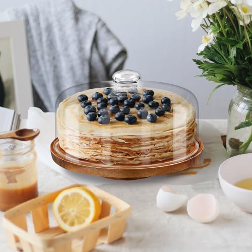 Yangbaga 11IN Wood Cake Stand with Dome Lid, Rotating Cake Stand with Glass Dome- Cake Plate with Cover for Baking Gifts/Birthday Kitchen/Party/Weddings - Image 5