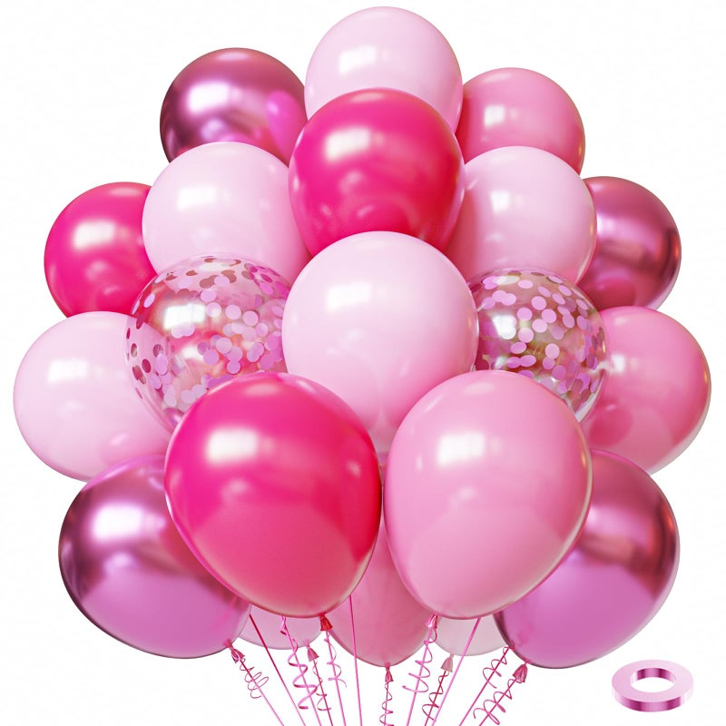 YMSZ Pink Balloons 50pcs 12 inch Chrome Pink Deep Light Pink Balloons for Girls Princess Theme Party Supplies Birthday Baby Shower Party Decorations - Image 3