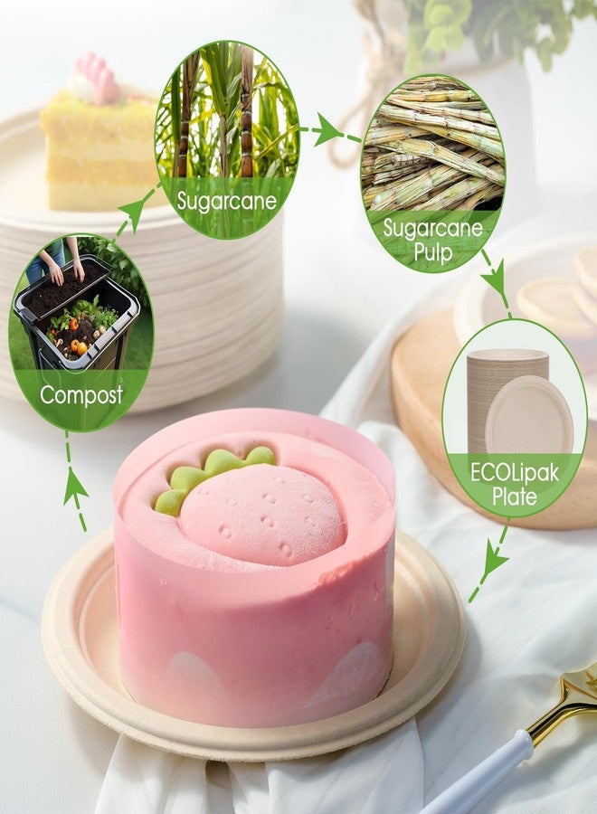 ECOLipak أطباق ورقية صغيرة قابلة للتحلل من إيكوليباك، مقاس 6 بوصات، عبوة من 200 طبق، مصنوعة من تفل قصب السكر المعاد تدويره، أطباق صغيرة للحلويات، قابلة للاستخدام مرة واحدة، أطباق متينة قابلة للتحلل الحيوي، أطباق عشاء لطيفة للمقبلات والكيك للأطفال والجميع - Image 4