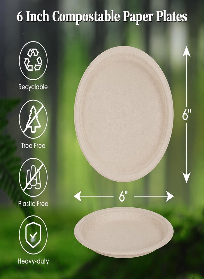 ECOLipak أطباق ورقية صغيرة قابلة للتحلل من إيكوليباك، مقاس 6 بوصات، عبوة من 200 طبق، مصنوعة من تفل قصب السكر المعاد تدويره، أطباق صغيرة للحلويات، قابلة للاستخدام مرة واحدة، أطباق متينة قابلة للتحلل الحيوي، أطباق عشاء لطيفة للمقبلات والكيك للأطفال والجميع - Image 2