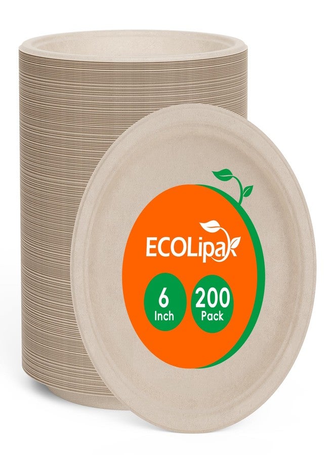 ECOLipak أطباق ورقية صغيرة قابلة للتحلل من إيكوليباك، مقاس 6 بوصات، عبوة من 200 طبق، مصنوعة من تفل قصب السكر المعاد تدويره، أطباق صغيرة للحلويات، قابلة للاستخدام مرة واحدة، أطباق متينة قابلة للتحلل الحيوي، أطباق عشاء لطيفة للمقبلات والكيك للأطفال والجميع - Image 1