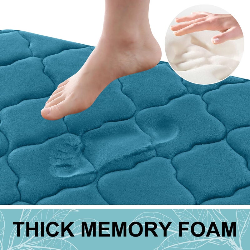OLANLY Memory Foam Bath Mat Rug 59x34  Ultra Soft Non Slip and Absorbent Bathroom Rug  Machine Wash Dry  Comfortable  Thick Bath Rug Carpet for Bathroom Floor  Tub and Shower  Peacock Blue - Image 2