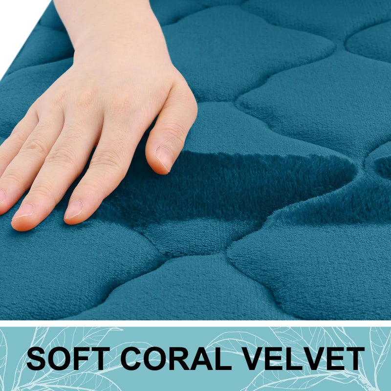 OLANLY Memory Foam Bath Mat Rug 59x34  Ultra Soft Non Slip and Absorbent Bathroom Rug  Machine Wash Dry  Comfortable  Thick Bath Rug Carpet for Bathroom Floor  Tub and Shower  Peacock Blue - Image 1