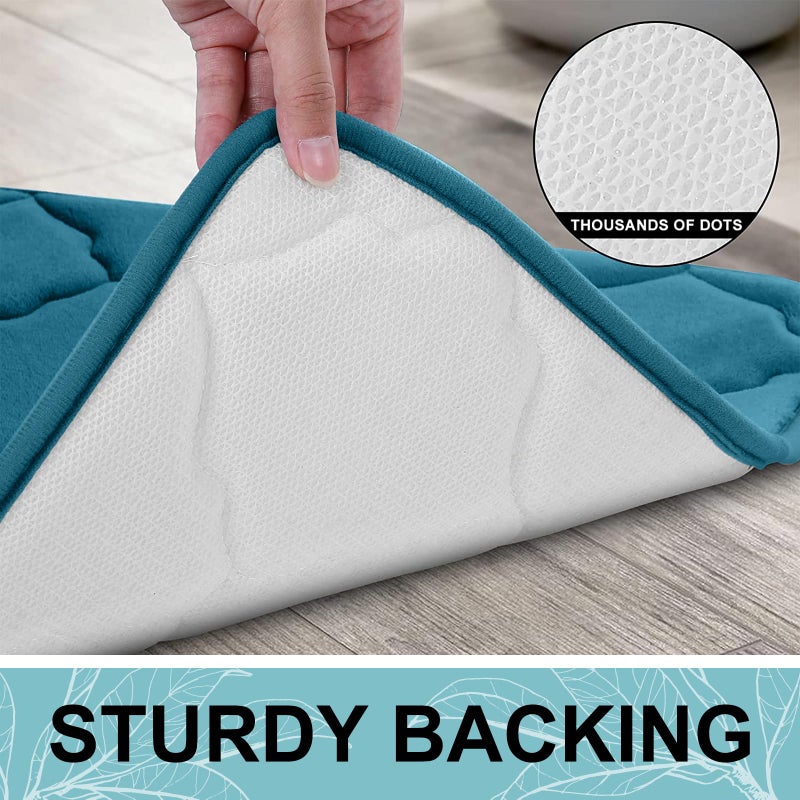 OLANLY Memory Foam Bath Mat Rug 59x34  Ultra Soft Non Slip and Absorbent Bathroom Rug  Machine Wash Dry  Comfortable  Thick Bath Rug Carpet for Bathroom Floor  Tub and Shower  Peacock Blue - Image 3