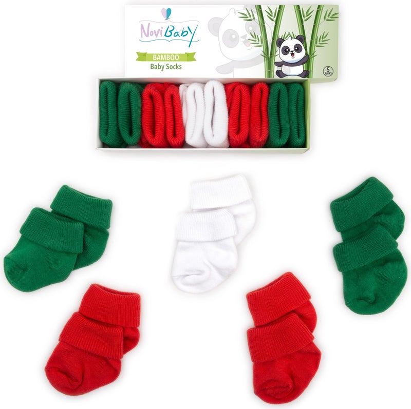 Novibaby 5-Piece Bamboo Newborn Baby Socks I Christmas I 0-6 Months  - Image 1