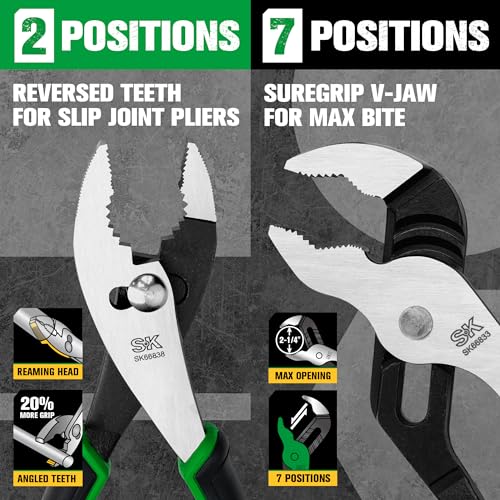 SK 5-Piece Pliers Set, 8" Needle Nose & Slip Joint & Diagonal Pliers, 9.5" Linesman, and 10" Groove Joint, CR-V Construction, Anti-slip Handle, with Rolling Pouch - Image 4