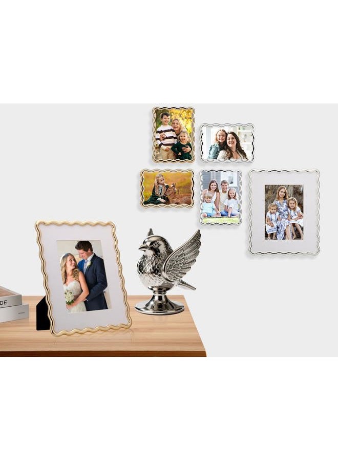 GorYeeFine 5 x 7'' Heavy Duty Alloy Gold Photo Frame with Wave Design - Modern Glamour 6x4'' Gold Picture Frames for Desktop and Wall Hanging. - Image 3