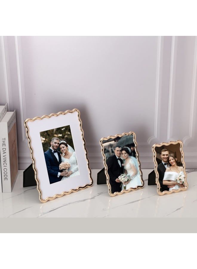 GorYeeFine 5 x 7'' Heavy Duty Alloy Gold Photo Frame with Wave Design - Modern Glamour 6x4'' Gold Picture Frames for Desktop and Wall Hanging. - Image 5