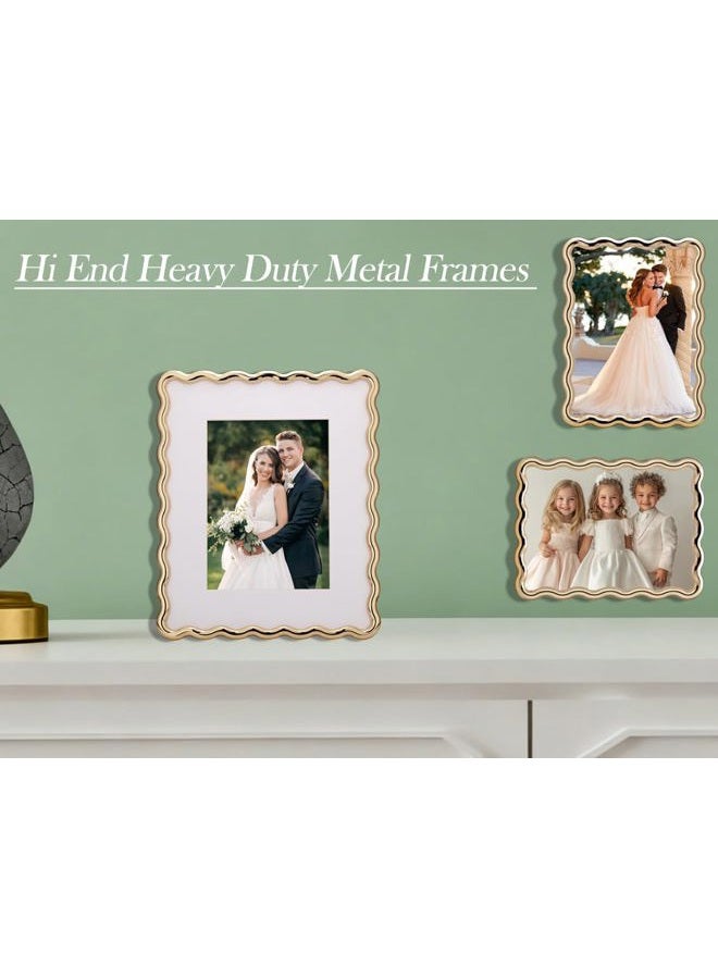 GorYeeFine 5 x 7'' Heavy Duty Alloy Gold Photo Frame with Wave Design - Modern Glamour 6x4'' Gold Picture Frames for Desktop and Wall Hanging. - Image 4
