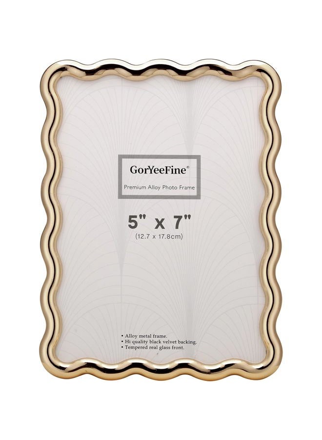 GorYeeFine 5 x 7'' Heavy Duty Alloy Gold Photo Frame with Wave Design - Modern Glamour 6x4'' Gold Picture Frames for Desktop and Wall Hanging. - Image 1