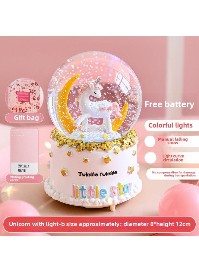 Loquat Crystal Ball Music Music Music Box Girl Princess June 1 Children's Birthday Gift Glass Ball Rotatable Trojan Horse Ornaments-Color:【gift Bag】 Large Size - Unicorn With Light - B 【hot-selling Model】 - Image 1