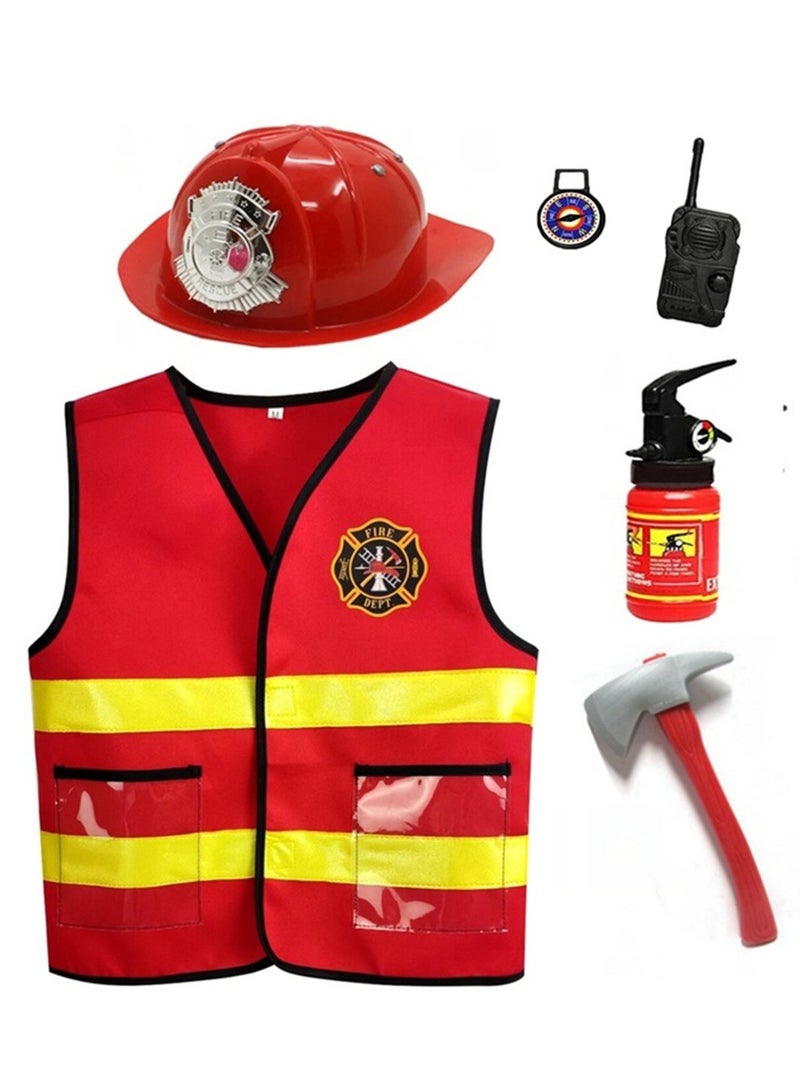 Children's Fire Fighter Vest 6-piece Set Fire Fighting Hero Costume Fire Fighting Toy Stage Dress Up Costume - Image 1