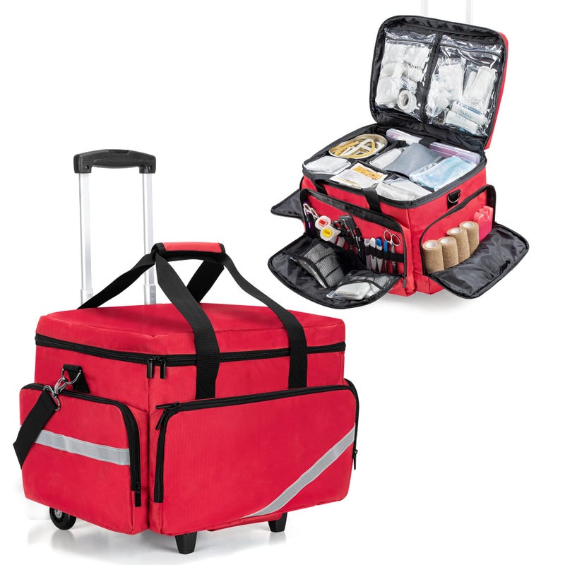 Trunab Rolling Medical Bag with Detachable Trolley Nurse Rolling Bag with Removable Dividers 156 Laptop Sleeve First Aid Responder Bag Empty for Home Health Nurses Doctors EMT EMS