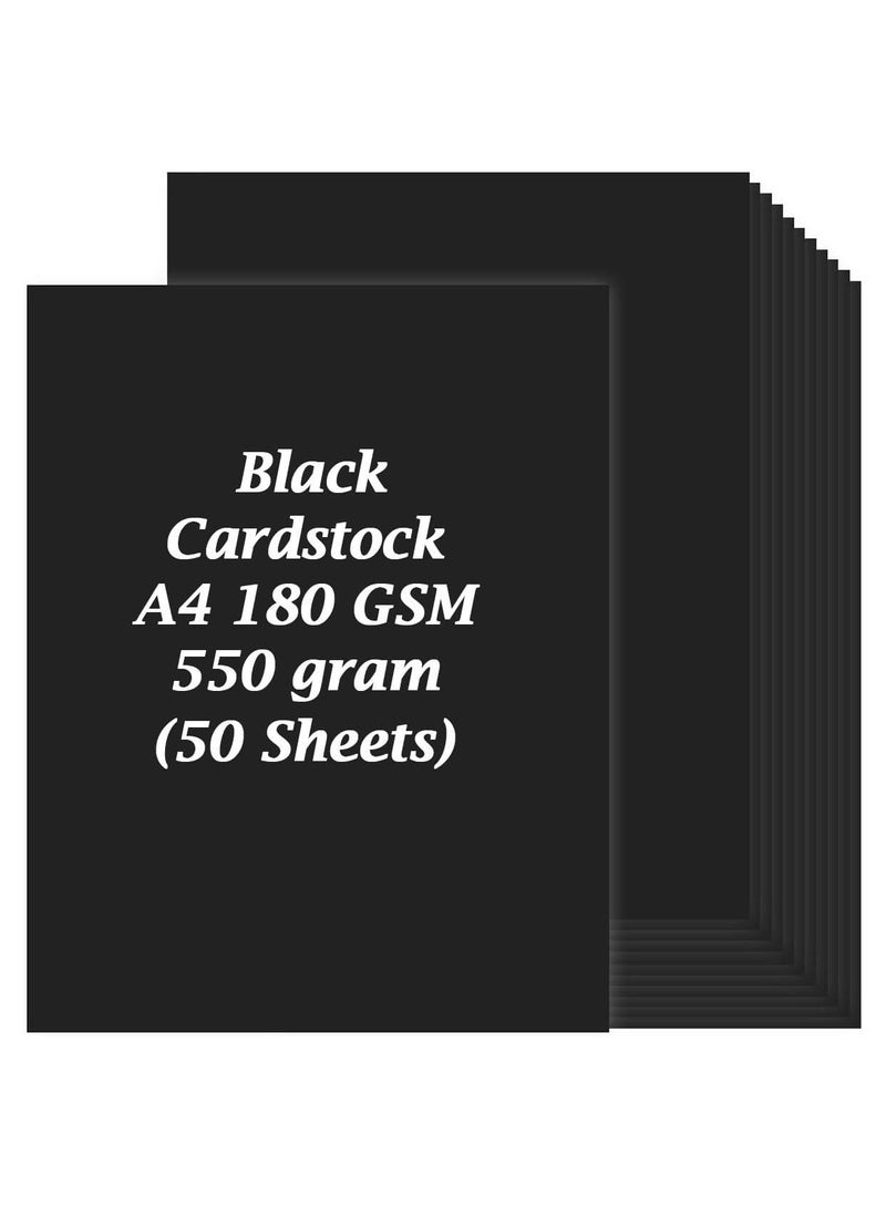 MARKQ [Pack of 50] Black Cardstock A4, 180 GSM Thick Paper Sheets, 550 Grams – Heavyweight Card Paper for Printing, Scrapbooking, Card Making, Invitations, Menus, Flyers, DIY Arts & Crafts (21 x 29.7 cm) - Image 1