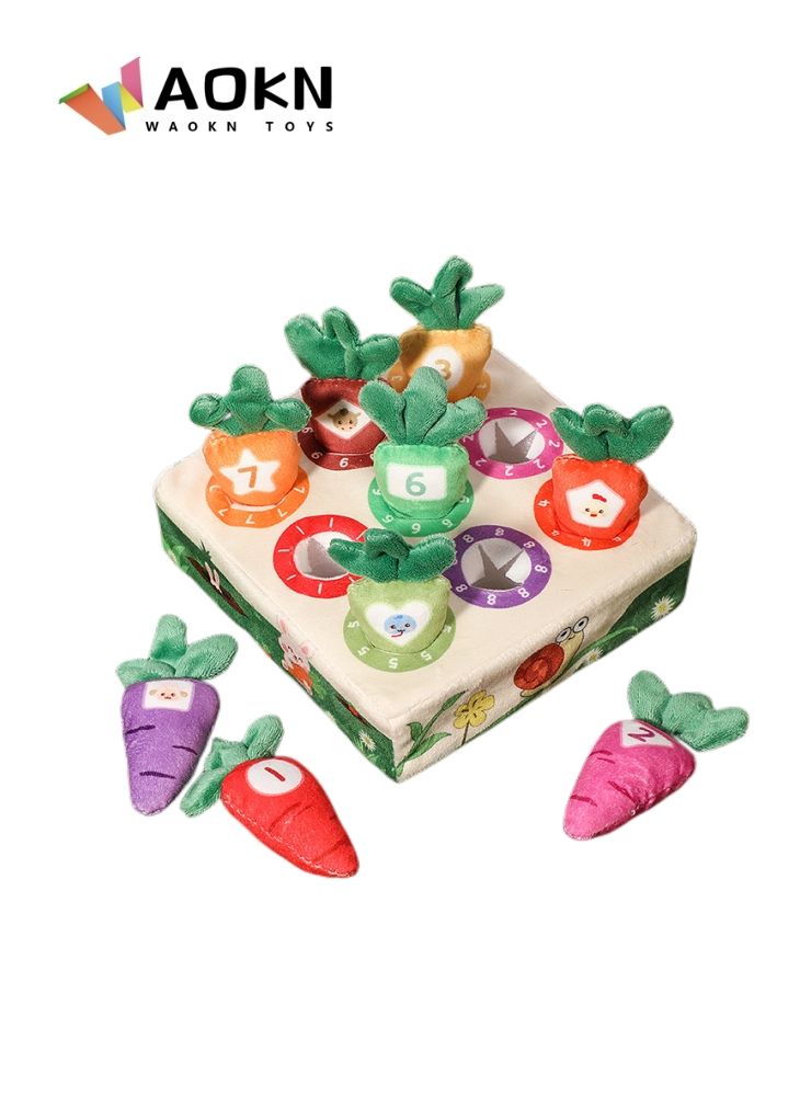 WAOKN - Kids 9 pieces Early Education Color With Number Pairing Toy Plush Pull Radish Parent Child Interactive Children Intellectual Development Toys - Image 1