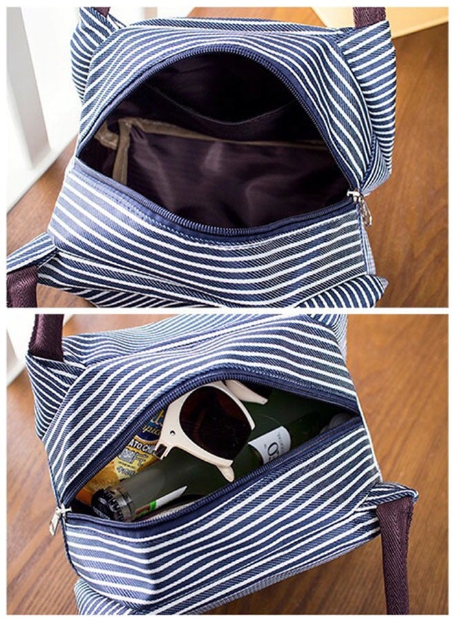 Insulated Lunch Bag Navy Blue/White Stripe, Lunch Tote Bag, Water Resistant Insulated Cooler Bag, Food Handbags Case, High Capacity  - Image 2