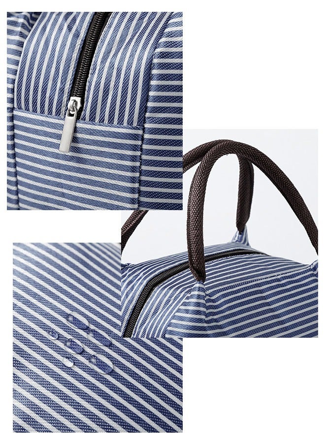Insulated Lunch Bag Navy Blue/White Stripe, Lunch Tote Bag, Water Resistant Insulated Cooler Bag, Food Handbags Case, High Capacity  - Image 3