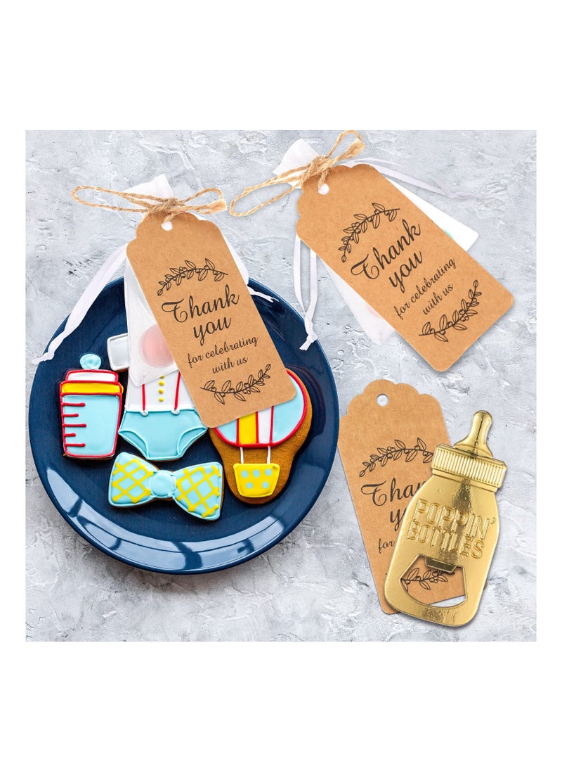 KASTWAVE - 15 Pcs Baby Bottle Opener, Baby Shower Favors, Cute Gold Baby Bottle Shaped Bottle Opener with Organza Bags Thank You Tags, Baby Shower Return Gifts Party Souvenir - Image 1