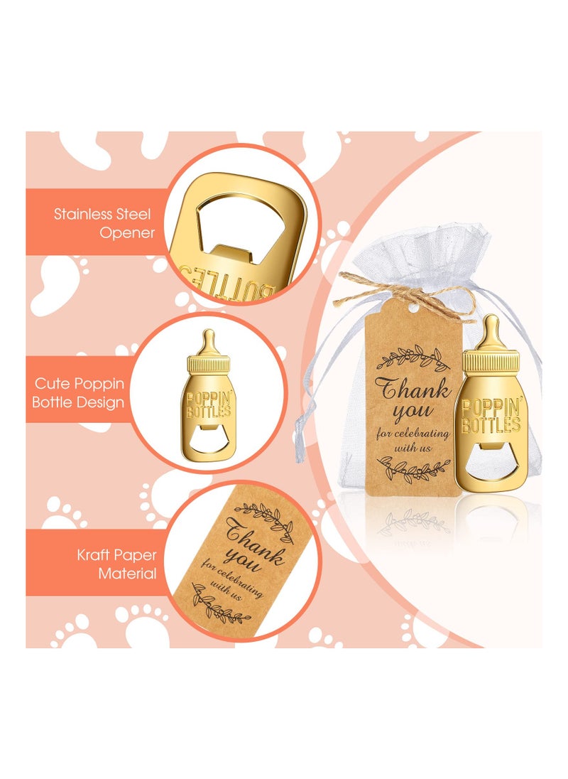 KASTWAVE - 15 Pcs Baby Bottle Opener, Baby Shower Favors, Cute Gold Baby Bottle Shaped Bottle Opener with Organza Bags Thank You Tags, Baby Shower Return Gifts Party Souvenir - Image 1
