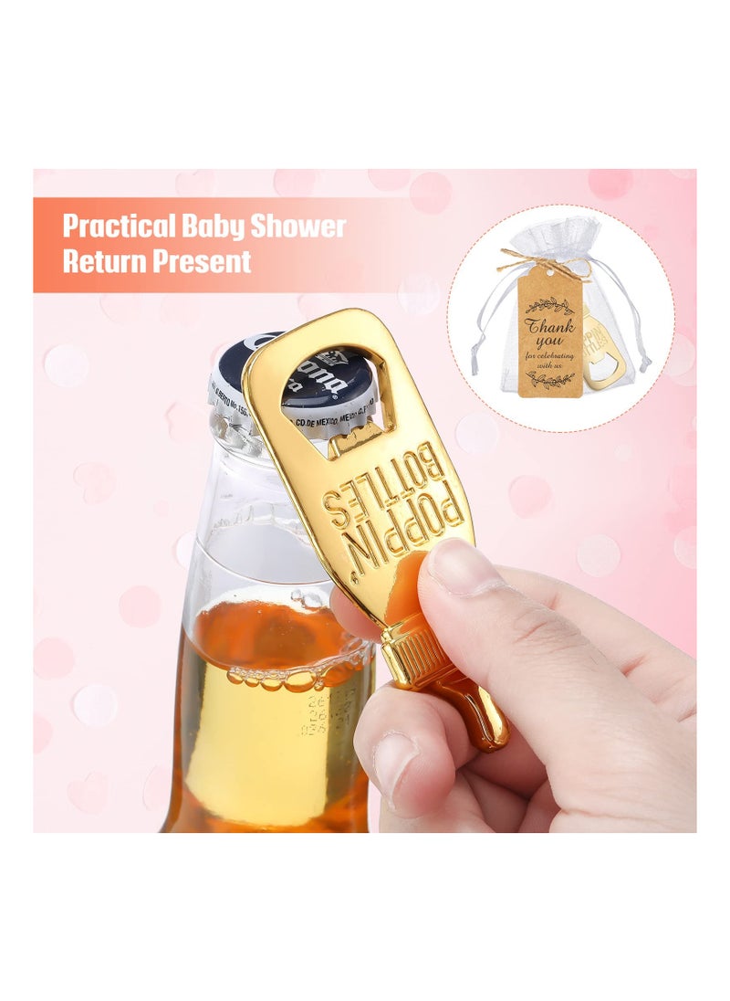 KASTWAVE - 15 Pcs Baby Bottle Opener, Baby Shower Favors, Cute Gold Baby Bottle Shaped Bottle Opener with Organza Bags Thank You Tags, Baby Shower Return Gifts Party Souvenir - Image 1