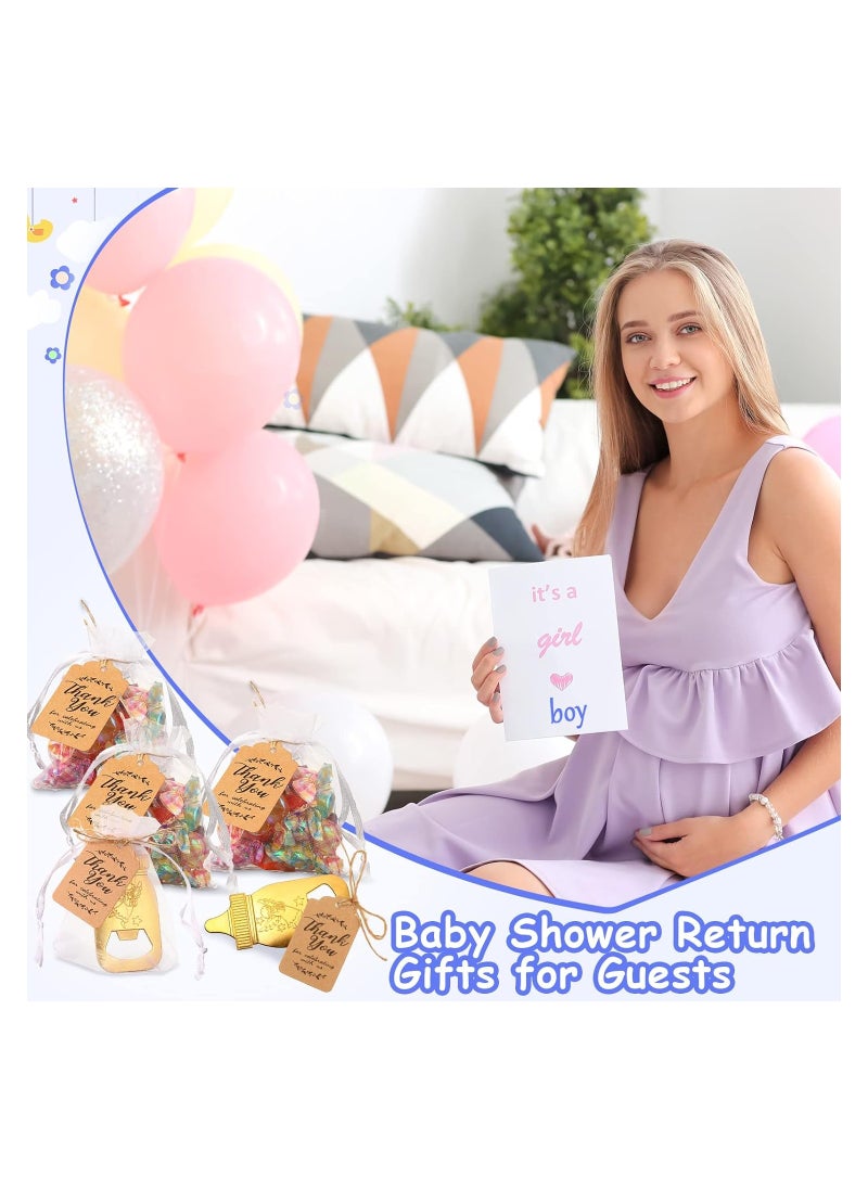 KASTWAVE - 15 Pcs Baby Bottle Opener, Baby Shower Favors, Cute Gold Baby Bottle Shaped Bottle Opener with Organza Bags Thank You Tags, Baby Shower Return Gifts Party Souvenir - Image 1