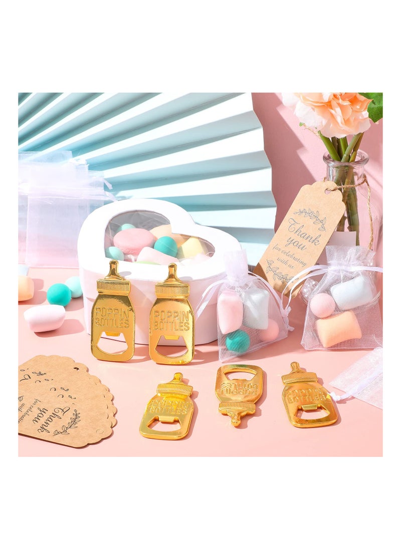 KASTWAVE - 15 Pcs Baby Bottle Opener, Baby Shower Favors, Cute Gold Baby Bottle Shaped Bottle Opener with Organza Bags Thank You Tags, Baby Shower Return Gifts Party Souvenir - Image 1