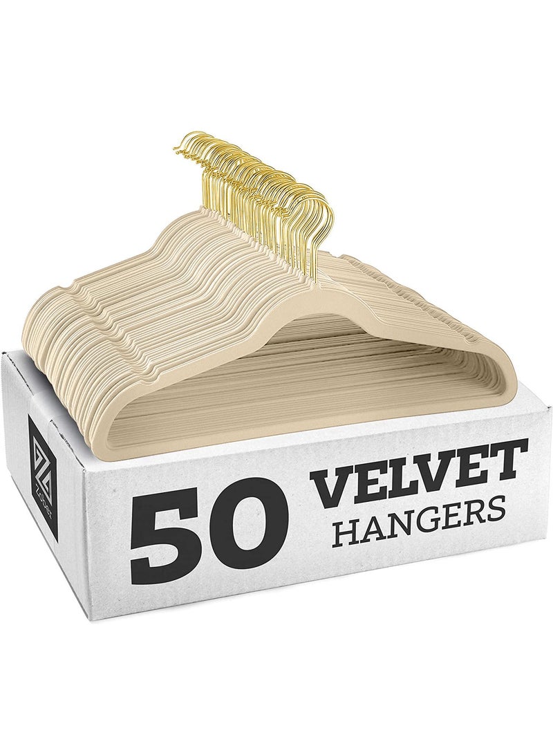 Y&D Ivory White Gold Hook 50-Piece Flocking Clothes Drying Magic Anti Wrinkle Multi Function Anti Slip Hanger  - Image 1