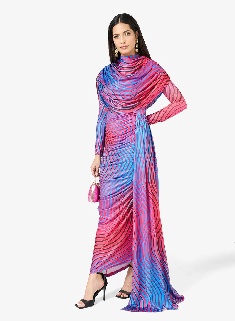 Fikayo High Neck Draped Bodycon Maxi Dress
